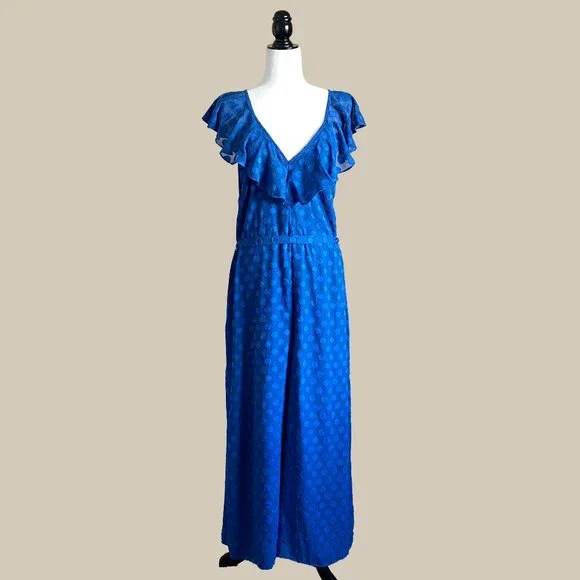 Cooper Street Blue Liberty Manhattan Frill Wide Leg Polka Dot Jumpsuit - Picture 2 of 9